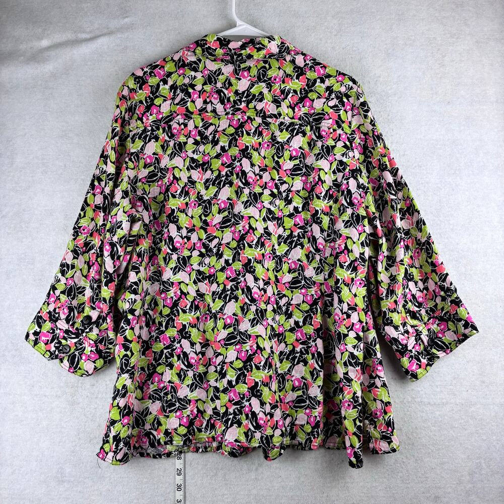 Kim Rogers 100% Linen Floral Button Up Blouse Women's 2X Pleat Front 3/4 Sleeve - Picture 2 of 12